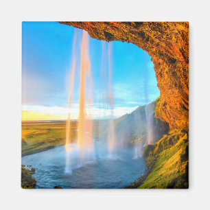 Waterfall Over Rocks Nature Photography Peaceful Magnet