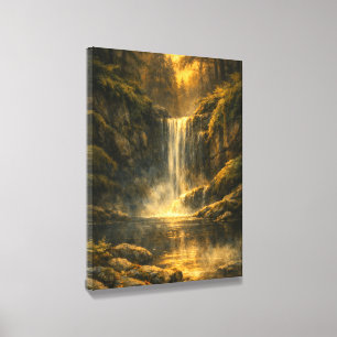 Waterfall – Painterly Dusk Glow Wrapped Canvas Photo Tile