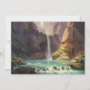 Waterfall Painting Mountains Colorful Water Stream Holiday Card