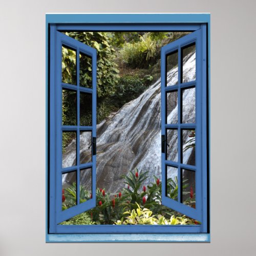 Waterfall Photo Trompe loeil Fake Window Poster