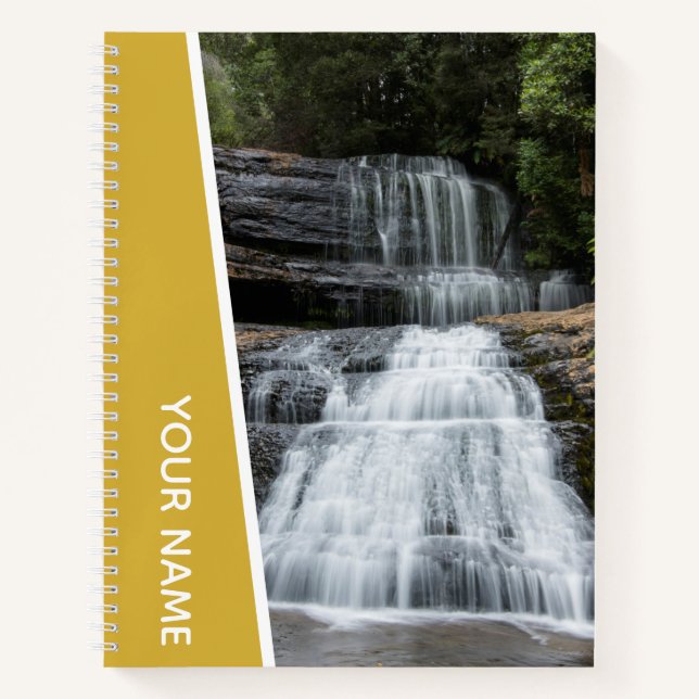 Waterfall Rainforest Tasmania Australia, Gold Notebook (Front)
