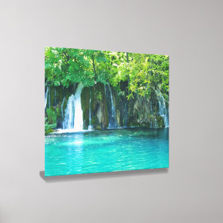 Waterfall Relaxing Space Turquoise Lake Greenery Canvas Photo Tile