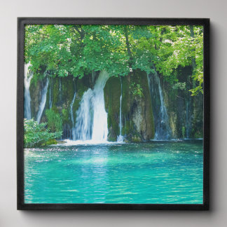 Waterfall Relaxing Space Turquoise Lake Greenery Peel And Stick Photo Tile