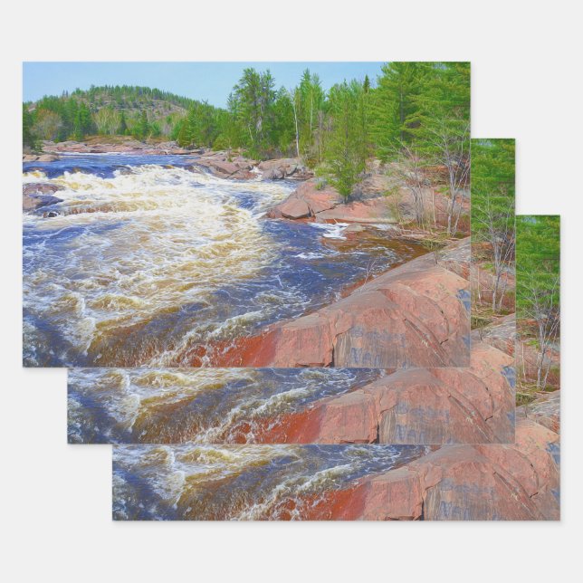 Waterfall Scenery Beautiful Green Trees Landscape Wrapping Paper Sheets (Set)
