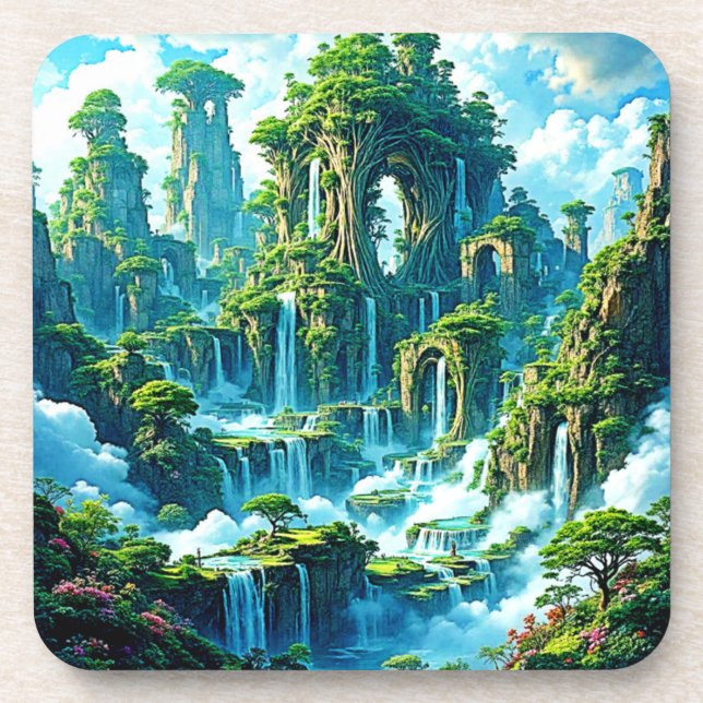 Waterfall Tree Kingdom Dream Beverage Coaster (Front)
