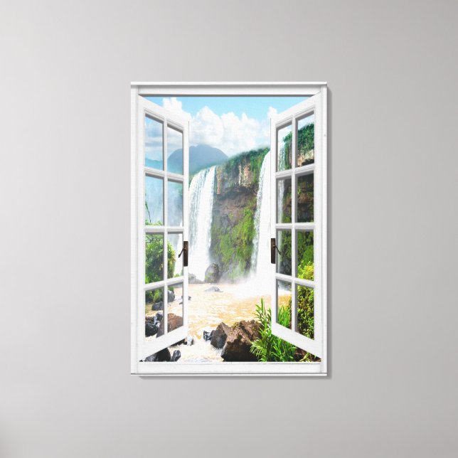 Waterfall View Trompe L'oeil Fake Window Canvas Print (Front)