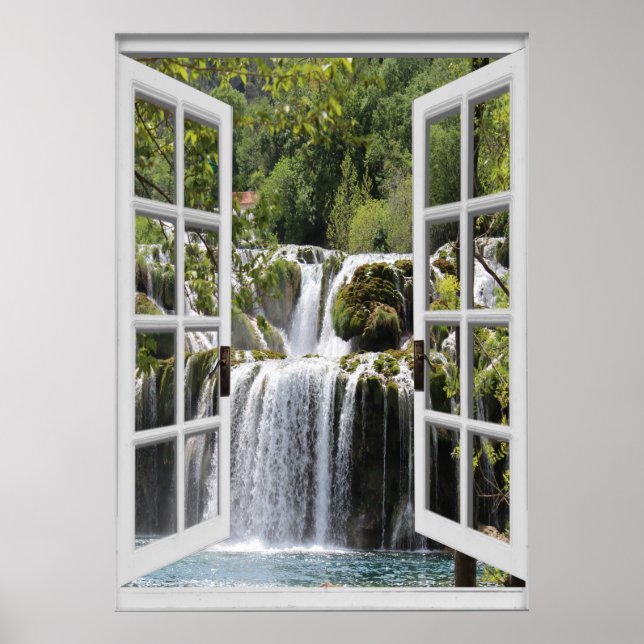 Waterfall View Trompe l'oeil Fake Window Poster (Front)