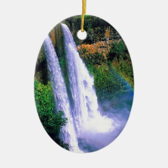 Waterfall Wailua Kauai Hawaii Ceramic Ornament (Front)