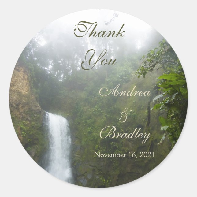 Waterfall Wedding Personalized Favor Classic Round Sticker (Front)