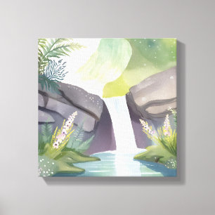 Waterfall Whisper Nature Watercolor Landscape Canvas Print