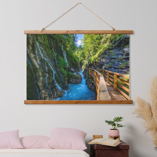 Waterfall Wimbachklamm Gorge Wooden Path Bavarian  Hanging Tapestry