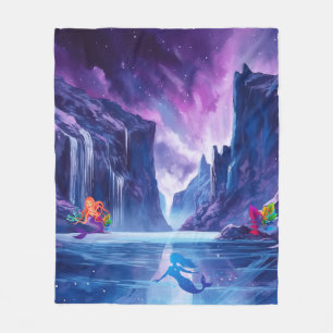 waterfall with mermaids fleece blanket