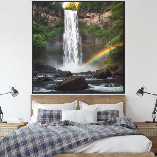 waterfall with rainbow canvas print