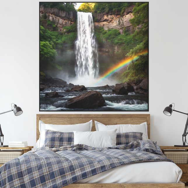 waterfall with rainbow canvas print (Insitu(Bedroom))