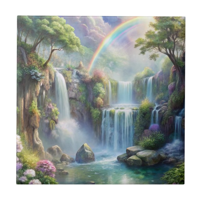 Waterfalls and Rainbow Ceramic Tile (Front)