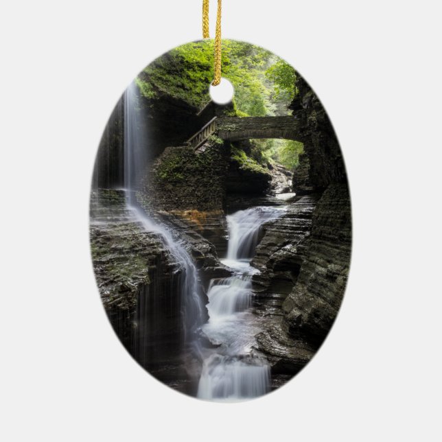 Waterfalls at Watkins Glen, NY Ceramic Ornament (Back)