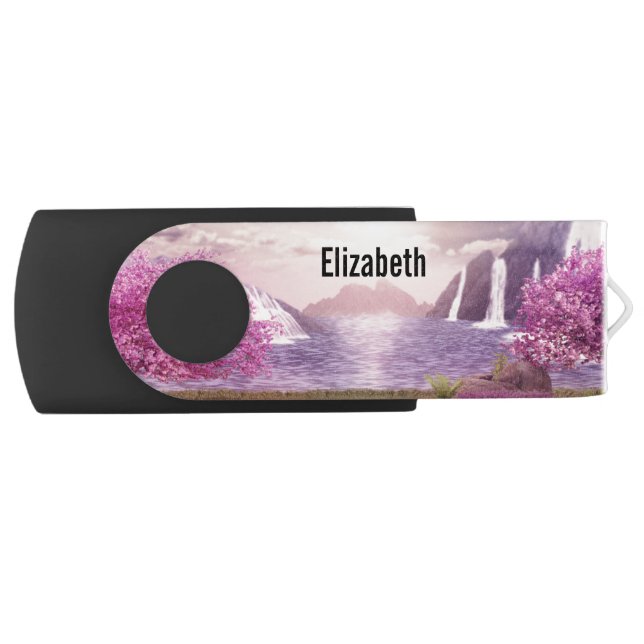 Waterfalls & Cherry Trees around a Lake Flash Drive (Front)