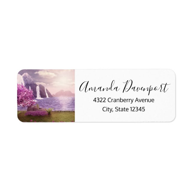 Waterfalls & Cherry Trees around a Lake Label (Front)