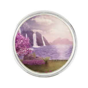 Waterfalls & Cherry Trees around a Lake Lapel Pin