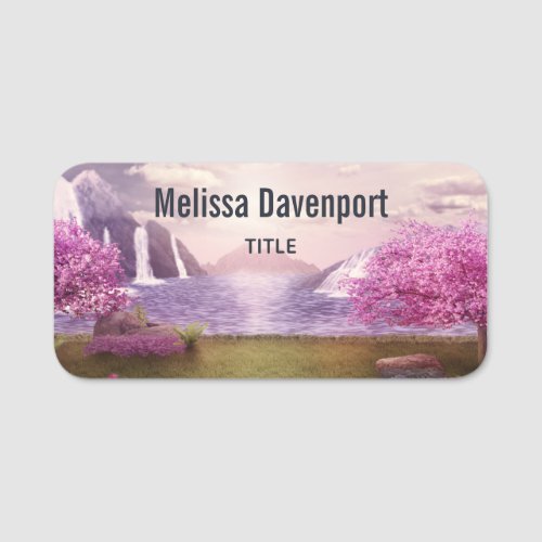 Waterfalls  Cherry Trees around a Lake Name Tag