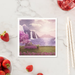 Waterfalls & Cherry Trees around a Lake Napkins