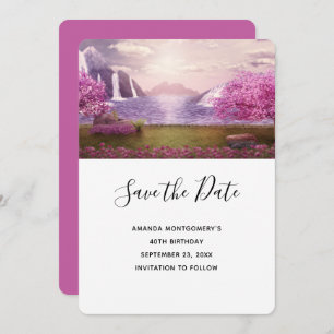 Waterfalls & Cherry Trees around a Lake Save The Date