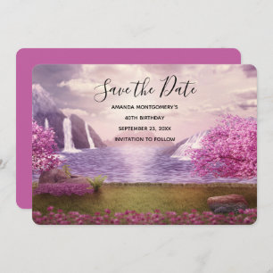 Waterfalls & Cherry Trees around a Lake Save The Date