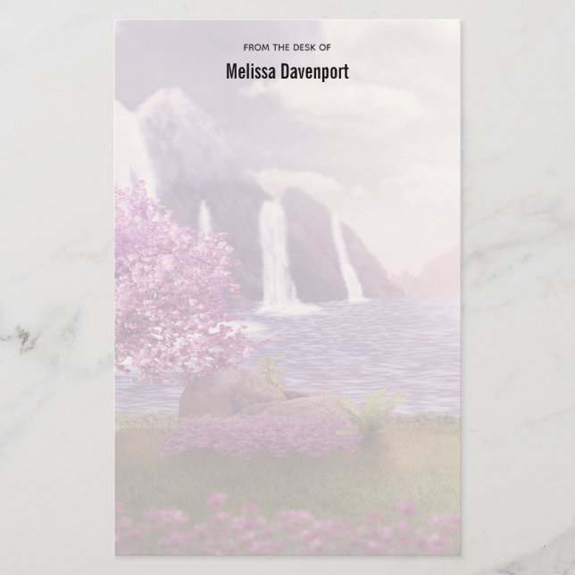 Waterfalls & Cherry Trees around a Lake Stationery (Front)