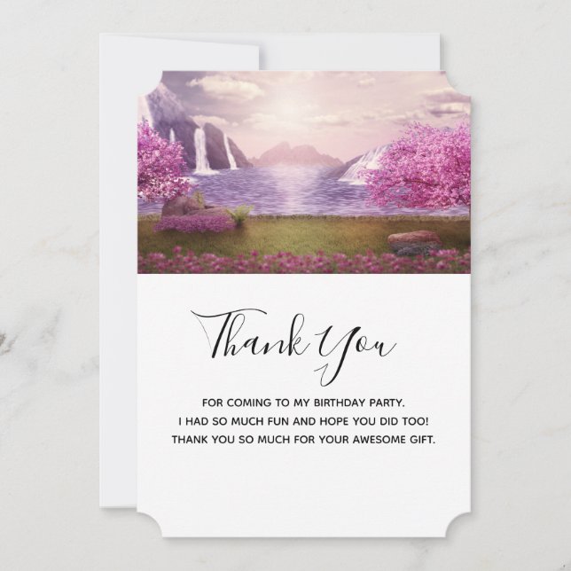 Waterfalls & Cherry Trees around a Lake Thank You Card (Front)