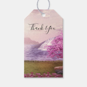 Waterfalls & Cherry Trees around a Lake Thank You Gift Tags