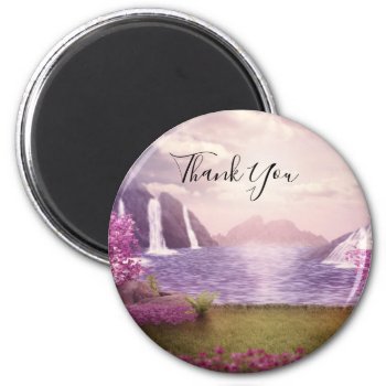 Waterfalls & Cherry Trees Around A Lake Thank You Magnet by Mirribug at Zazzle