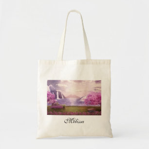 Waterfalls & Cherry Trees around a Lake Tote Bag