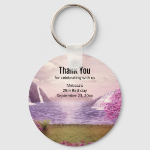 Waterfalls & Cherry Trees by a Lake Favor Keychain