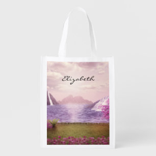 Waterfalls & Cherry Trees by a Lake Grocery Bag