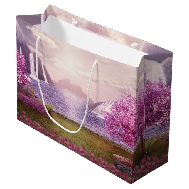  Waterfalls & Cherry Trees by a Lake Large Gift Bag (Front Angled)