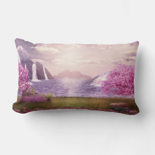 Waterfalls & Cherry Trees by a Lake Lumbar Pillow