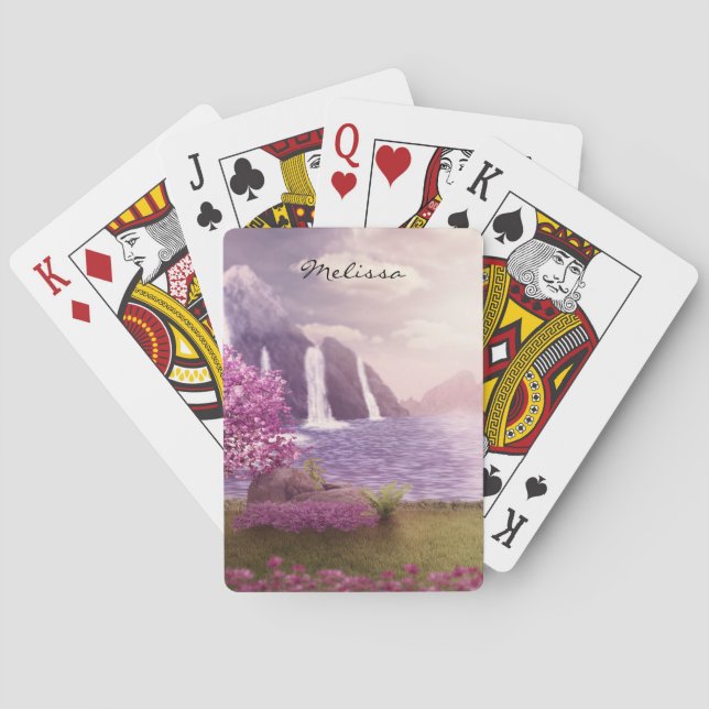 Waterfalls & Cherry Trees by a Lake Poker Cards (Back)