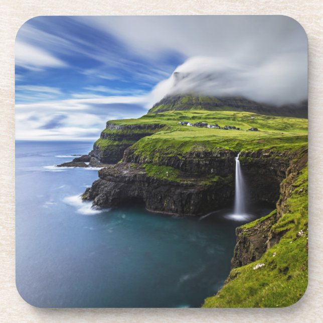 Waterfalls | Faroe Islands, Denmark Beverage Coaster (Front)