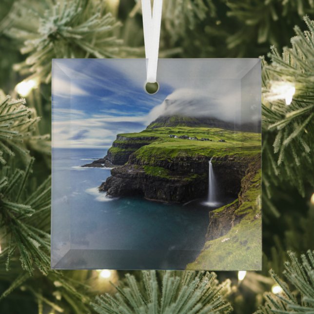 Waterfalls | Faroe Islands, Denmark Glass Ornament (Insitu)