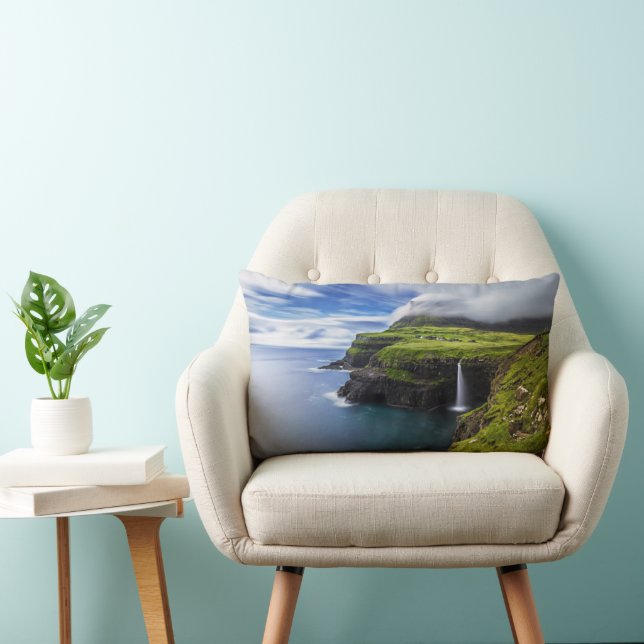 Waterfalls | Faroe Islands, Denmark Lumbar Pillow (Chair)