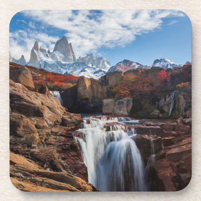 Waterfalls | Fitz Roy Mountain, Argentina Beverage Coaster (Front)