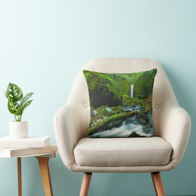 Waterfalls | Grotto Falls, Oregon Throw Pillow (Chair)