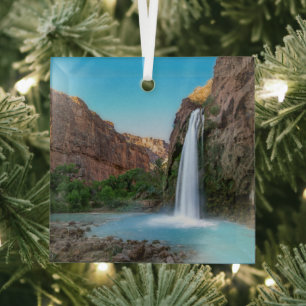 Waterfalls Havasu Falls at Sunset Glass Ornament