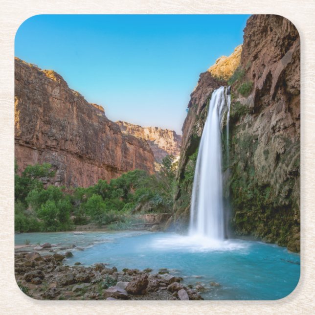 Waterfalls | Havasu Falls at Sunset Square Paper Coaster (Front)