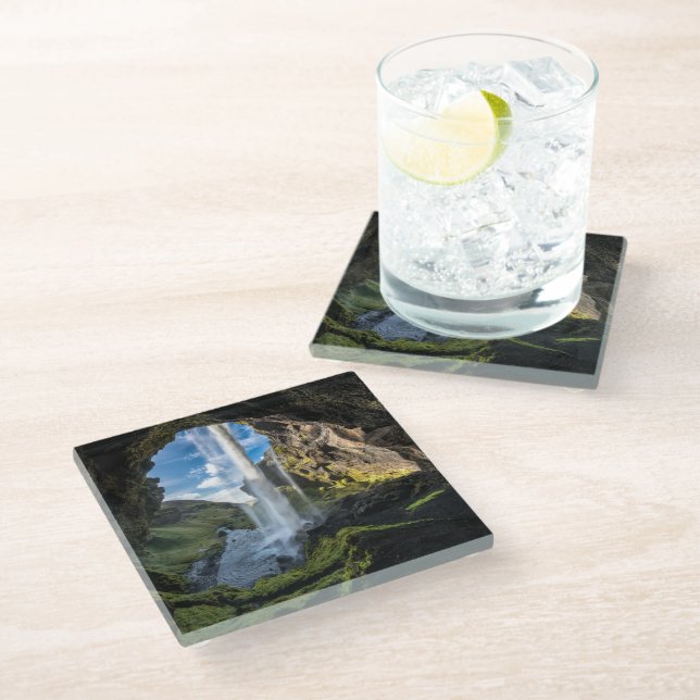 Waterfalls | Icelandic Waterfall Glass Coaster (Angled)