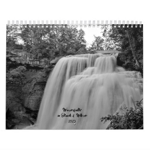 Waterfalls in Black  White Calendar