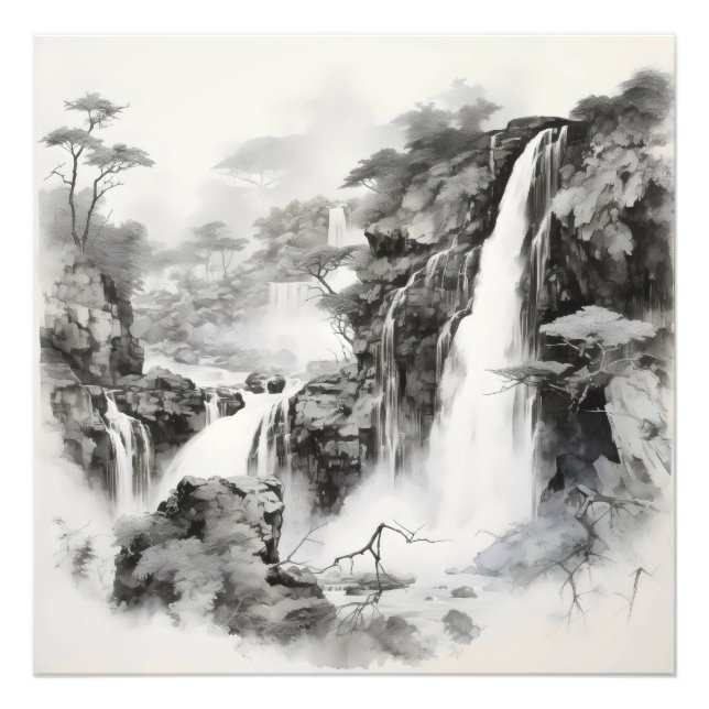 Waterfalls Ink Painting Photo Print (Front)