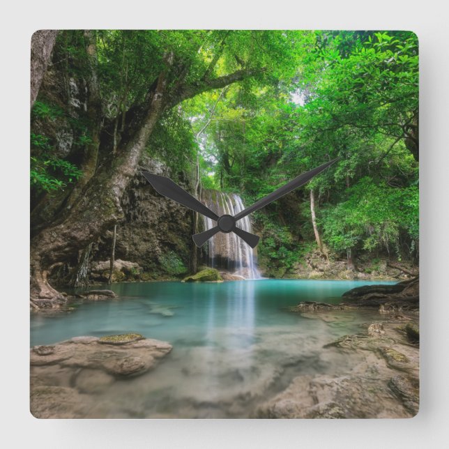 Waterfalls | Kanchanaburi, Thailand Square Wall Clock (Front)