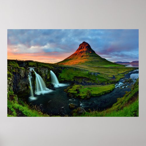 Waterfalls  Kirkjufell Iceland Poster