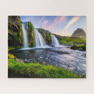 Waterfalls Kirkjufellsfoss, Iceland Jigsaw Puzzle